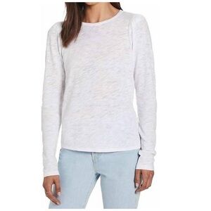Goldie Long Sleeve Puff Shoulder Tee Shirt in White